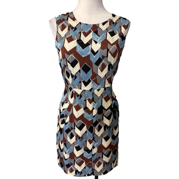 Diane Von Furstenburg Dress 6 Stretch Silk Blue Maroon Pockets Sleeveless Summer - Picture 2 of 11